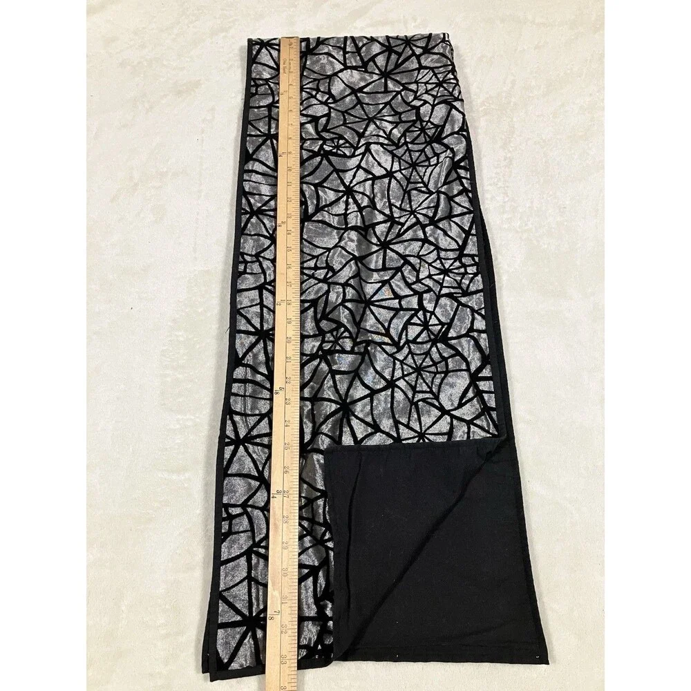 66” Halloween Spiderweb Table Runner Fall Kitchen Dining Grey And Velvety Black
